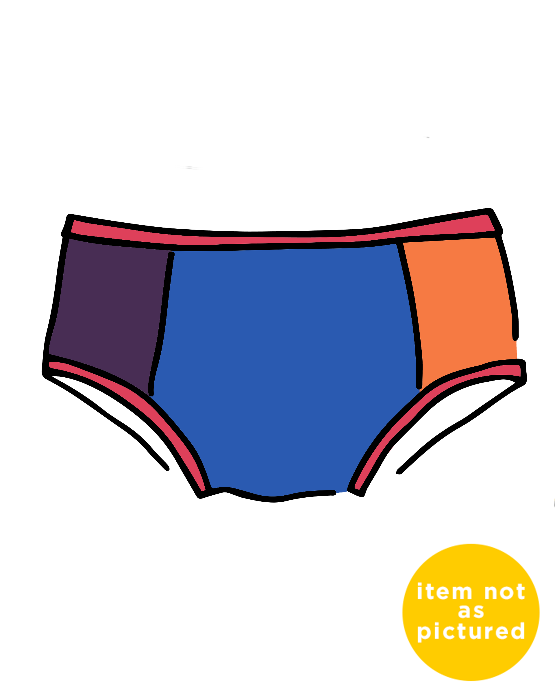Drawing of Thunderpants Panel Pants Hipster style underwear in Color Block Scraps - various solid colors.