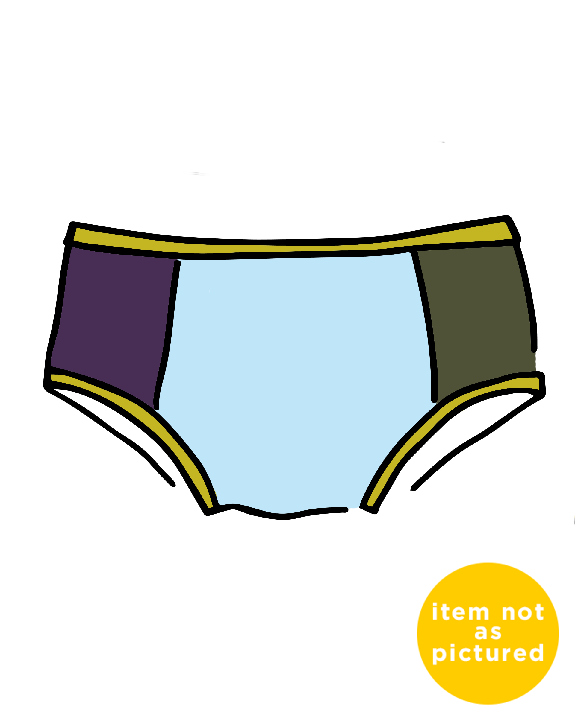 Drawing of Thunderpants Hipster style underwear in Color Block Panel Pants - random solid colors.