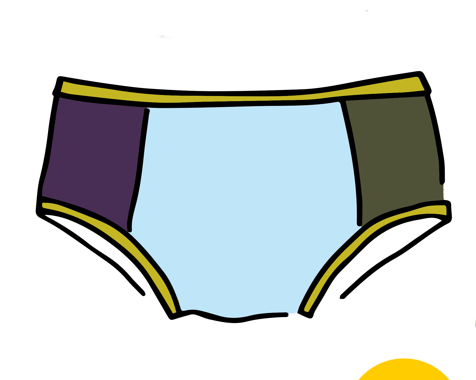 Drawing of Thunderpants Hipster style underwear in Color Block Panel Pants - random solid colors.