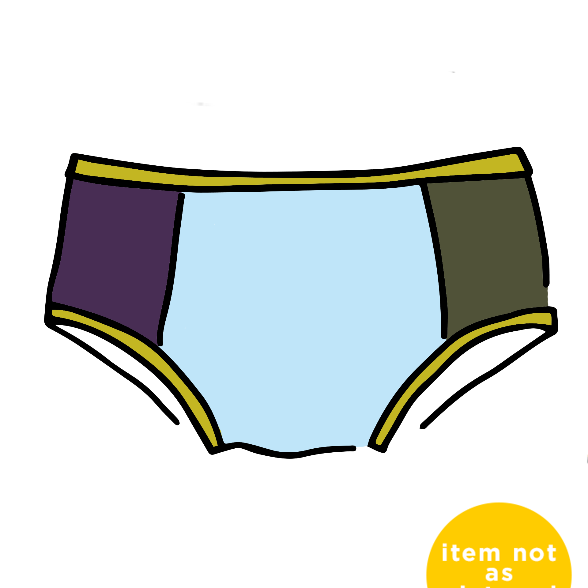 Drawing of Thunderpants Hipster style underwear in Color Block Panel Pants - random solid colors.