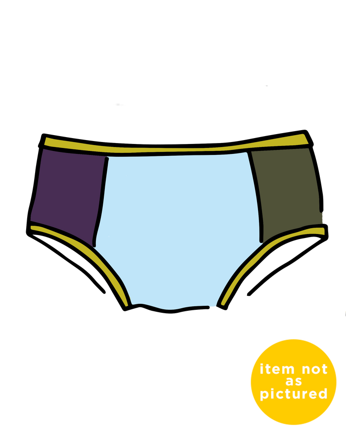 Drawing of Thunderpants Hipster style underwear in Color Block Panel Pants - random solid colors.