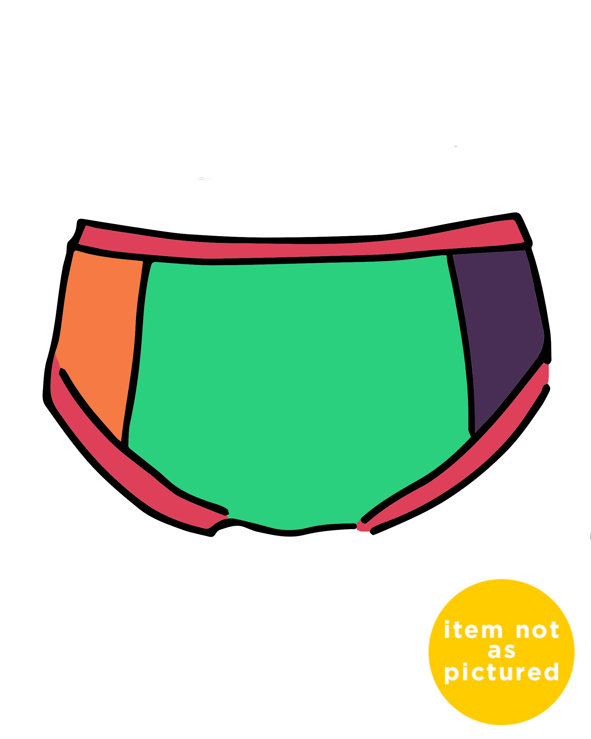 Drawing of Thunderpants Panel Pants Hipster style underwear in Color Block Scraps - various solid colors.