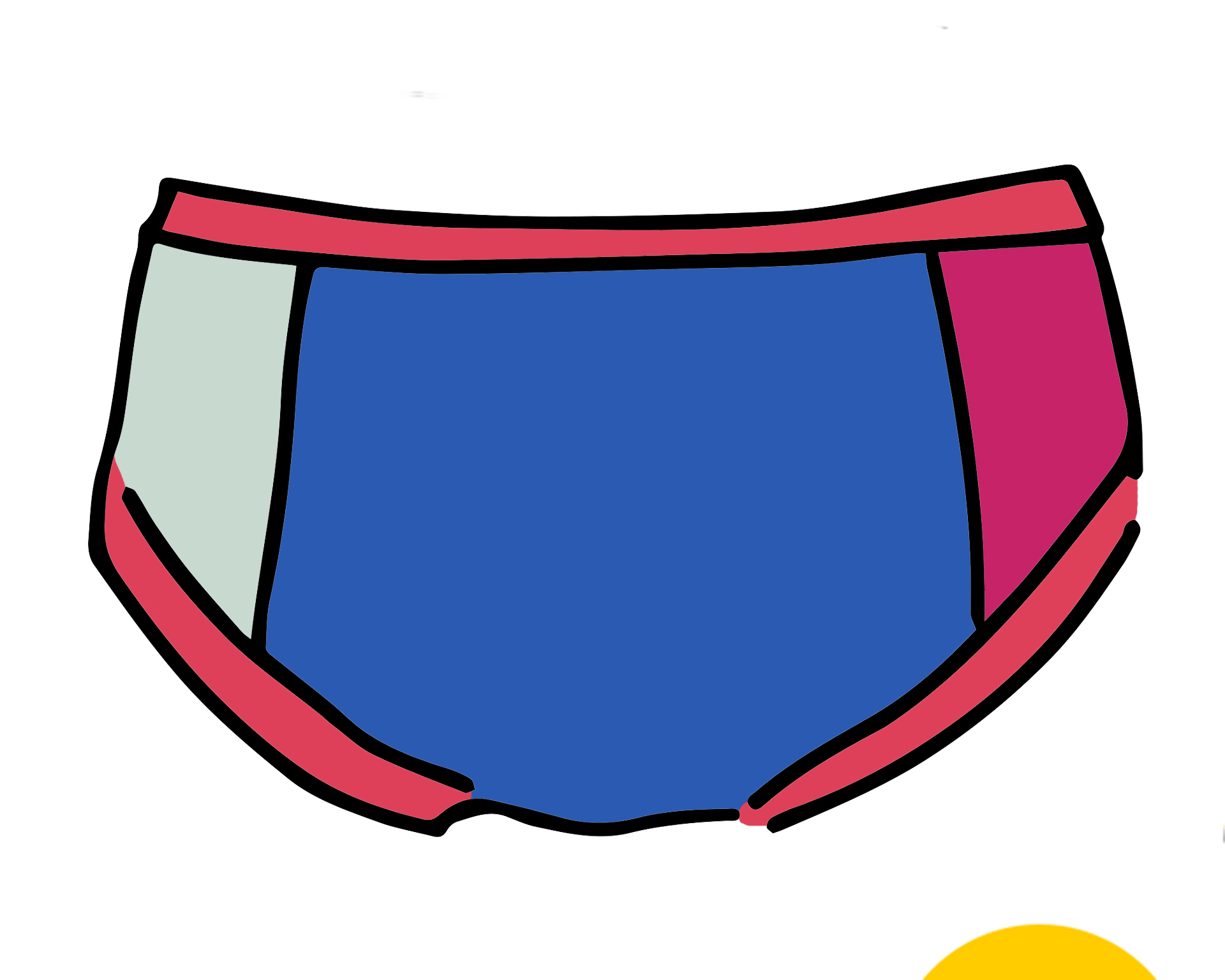 Drawing of Thunderpants Panel Pants Hipster style underwear in Color Block Scraps - various solid colors.