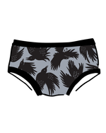 Drawing of Thunderpants Hipster style underwear in So it Crows - black crows on grey. 