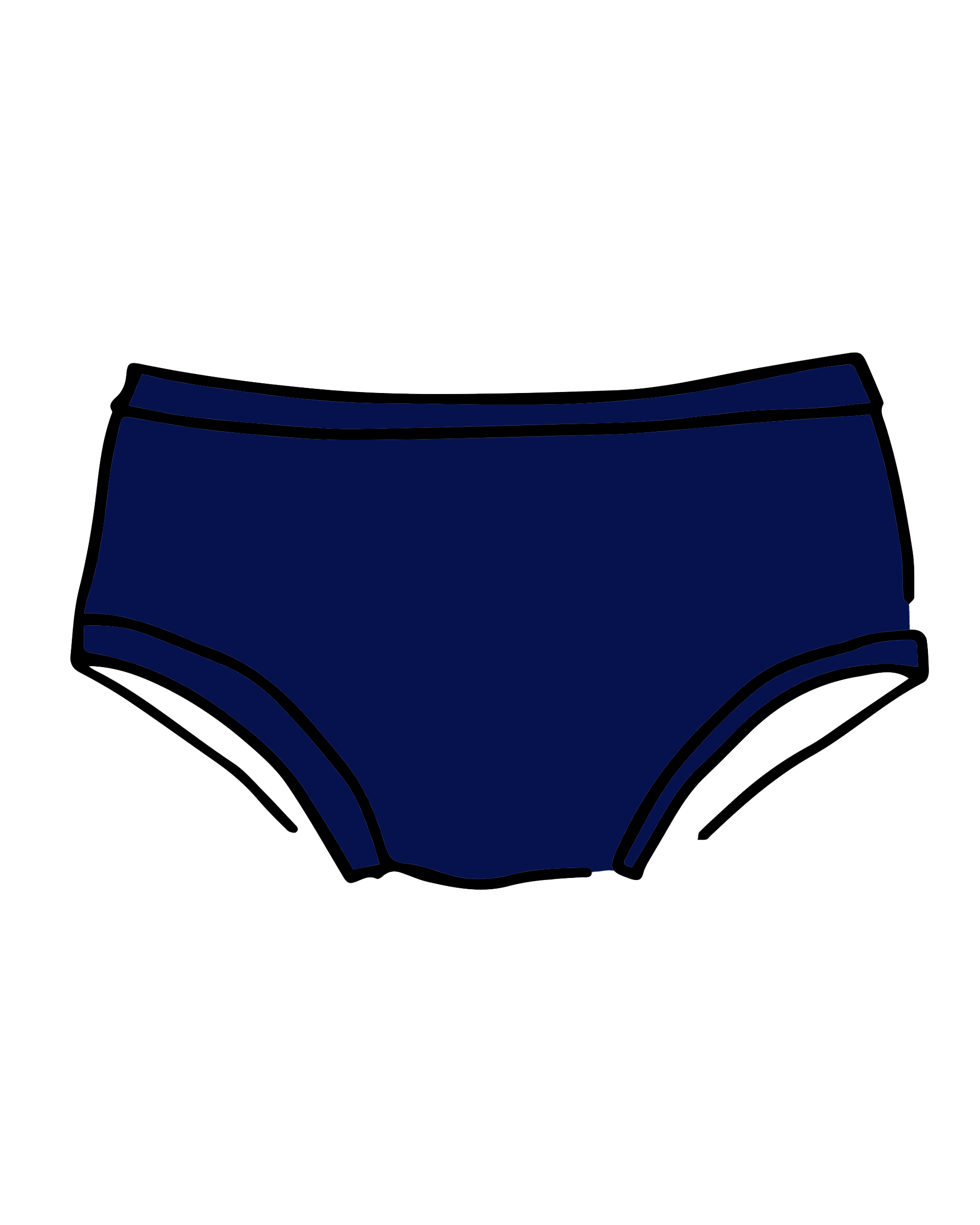Drawing of Thunderpants Hipster style underwear in Indigo. 