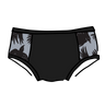 Drawing of Thudnerpants Hipster Panel Pants style underwear in So it Crows - black crows with grey background one the sides and black on front and back. 