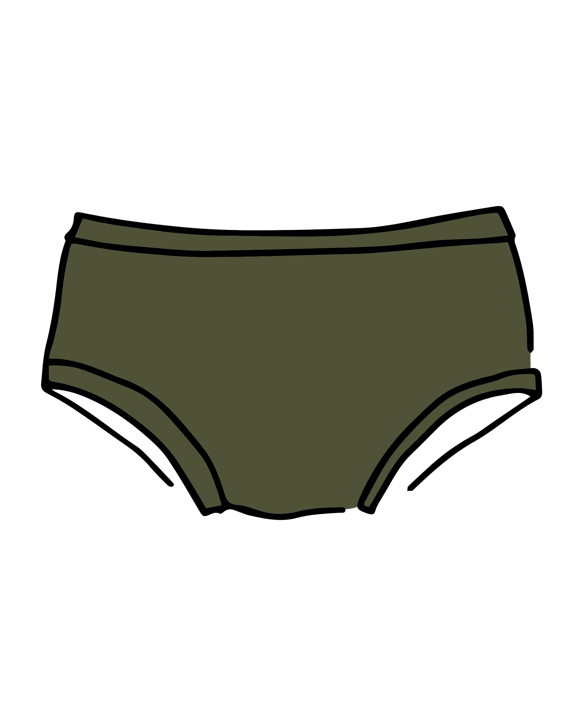 Drawing of Thunderpants Hipster style underwear in Pickled Green.