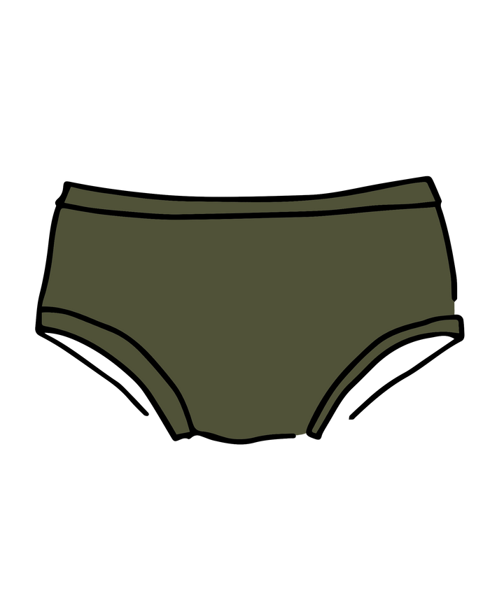 Drawing of Thunderpants Hipster style underwear in Pickled Green.