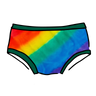 Drawing of Thunderpants organic cotton Hipster style underwear in hand painted rainbow stripes for Pride. 