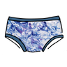 Drawing of Thunderpants Hipster style underwear in Winter Blues Marble dye - different blues and purples swirled to look like marble. 