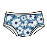 Drawing of Thunderpants Hipster style underwear in Moody Blooms - white and blue flowers with blue background.
