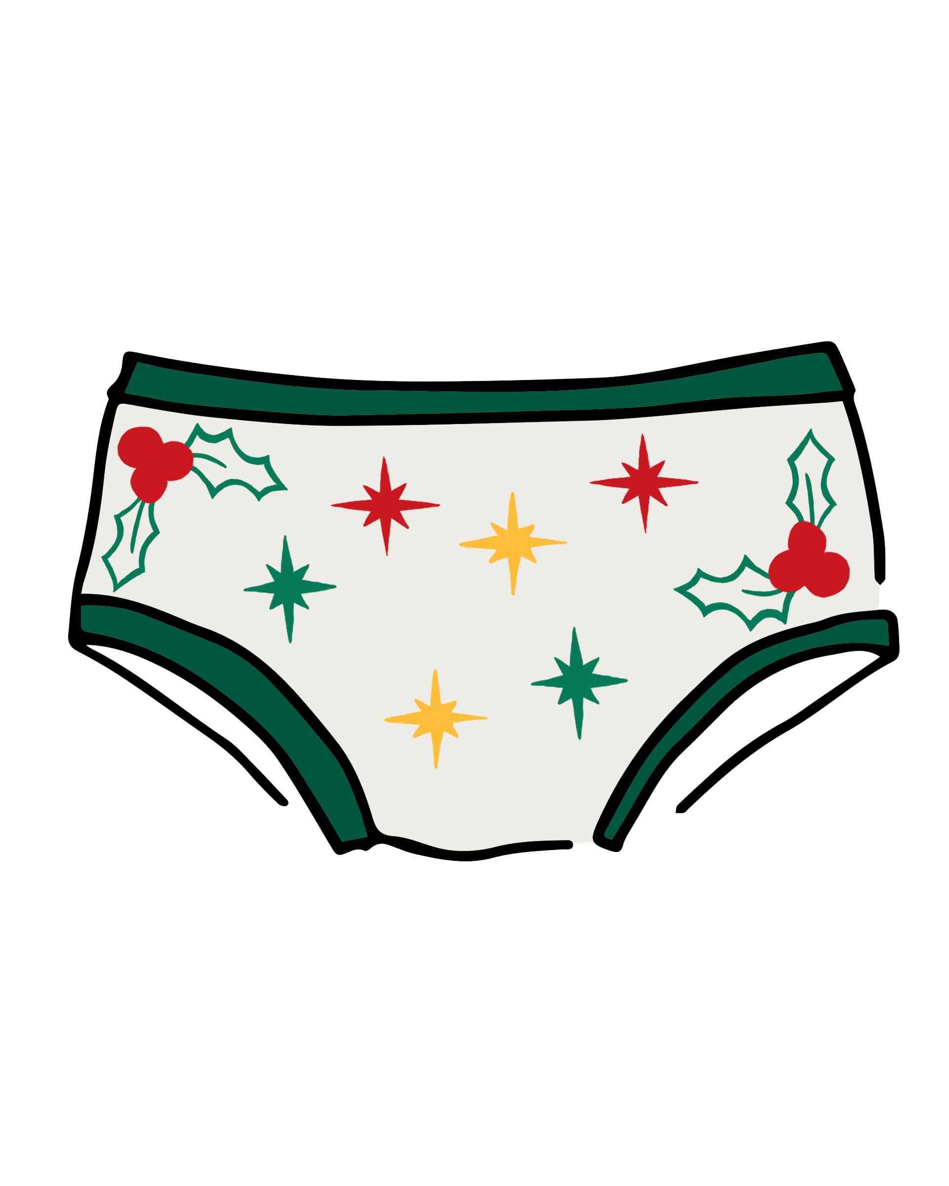 Drawing of Thunderpants Hipster style underwear in Holly Holiday handprint.