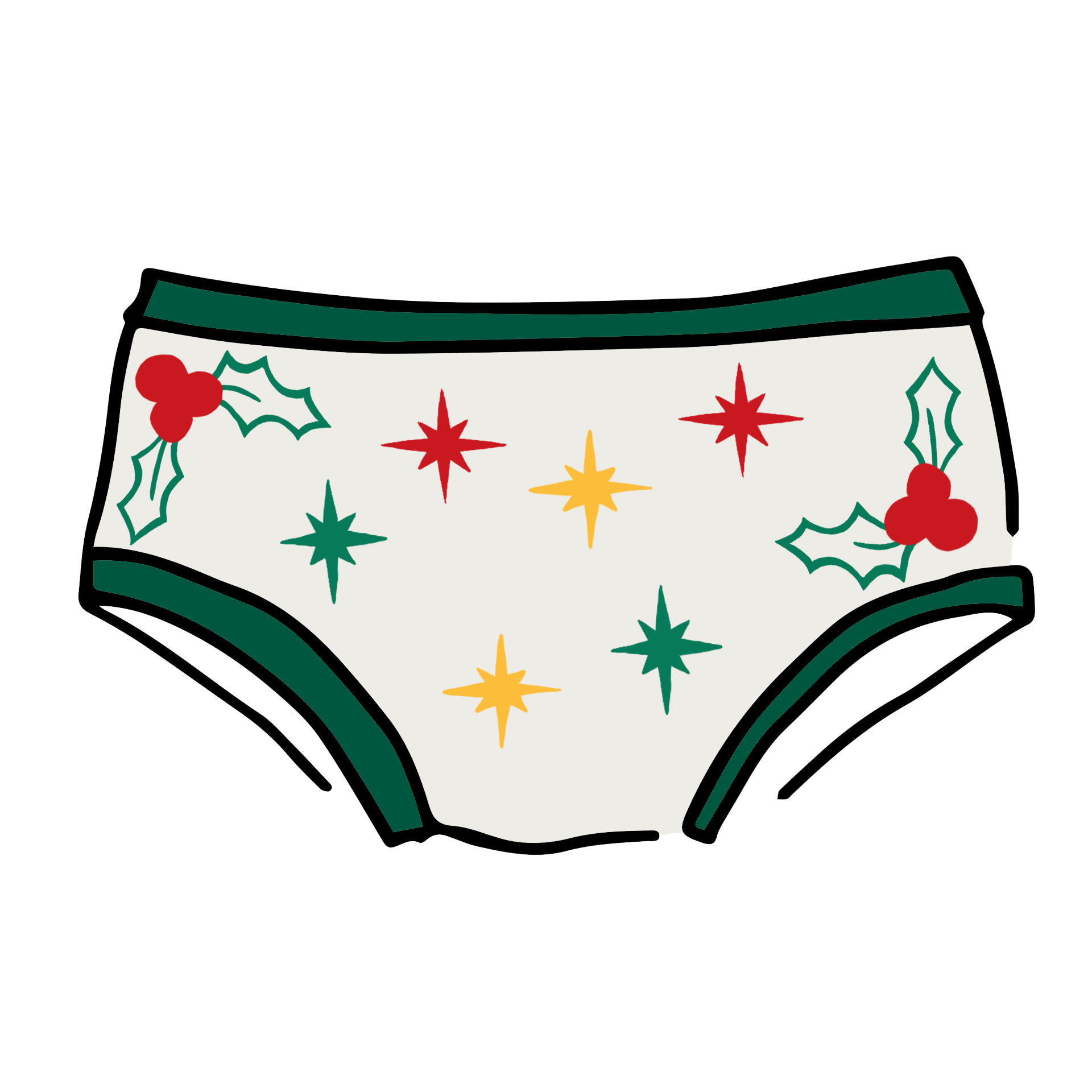 Drawing of Thunderpants Hipster style underwear in Holly Holiday handprint.