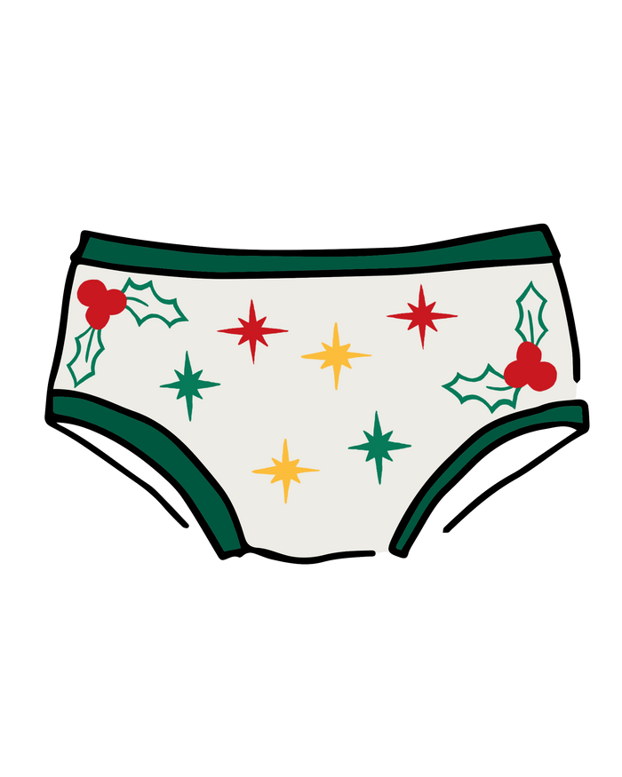 Drawing of Thunderpants Hipster style underwear in Holly Holiday handprint.