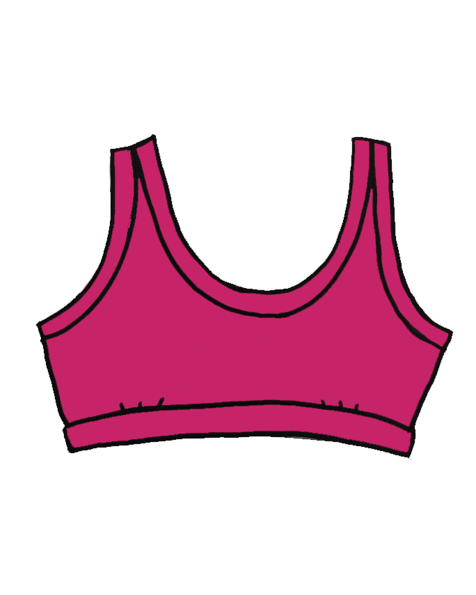 Drawing of Thunderpants Bralette in a hot pink color.