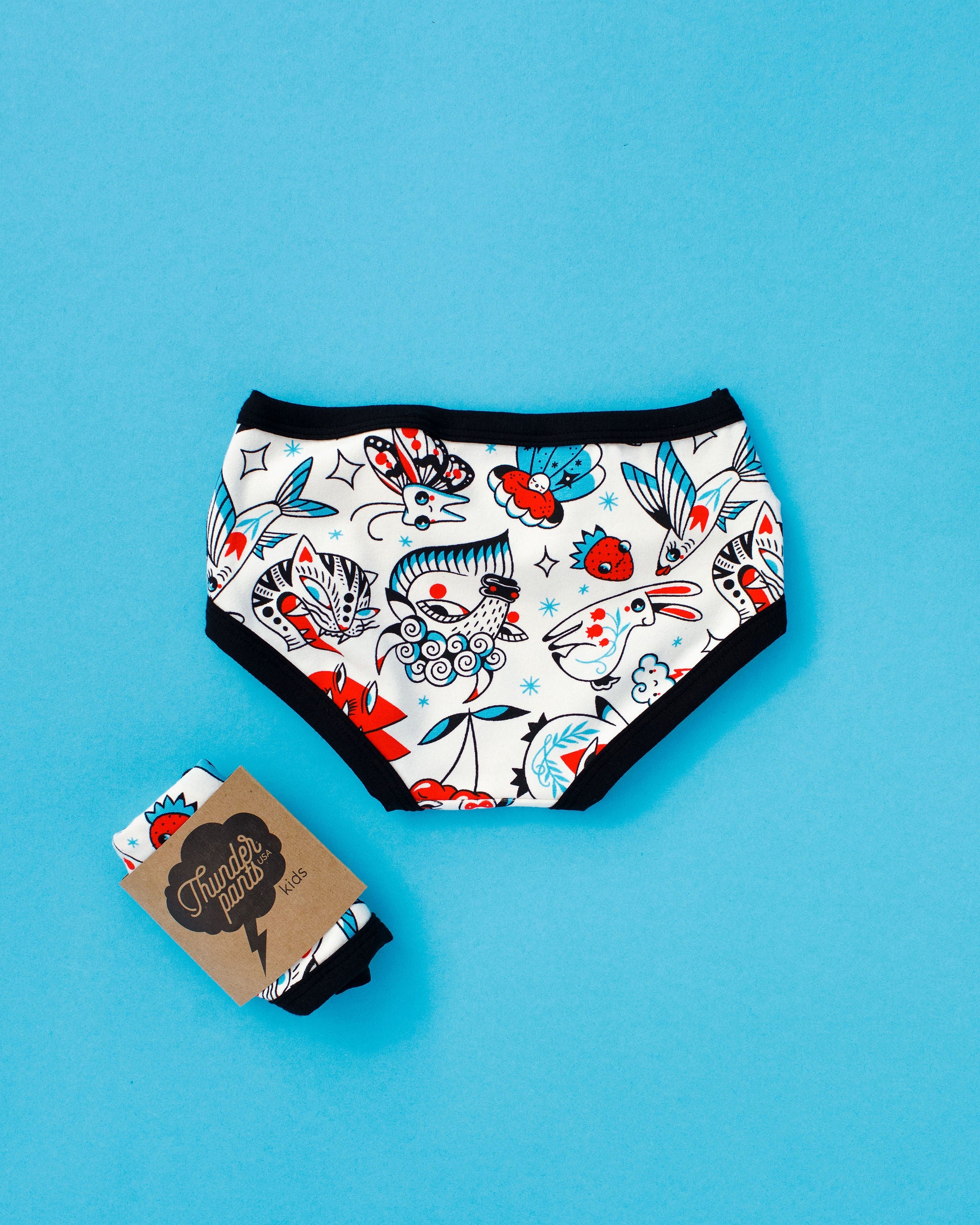 Flat Lay of Thunderpants Kid's Original style underwear in Inked Up print.