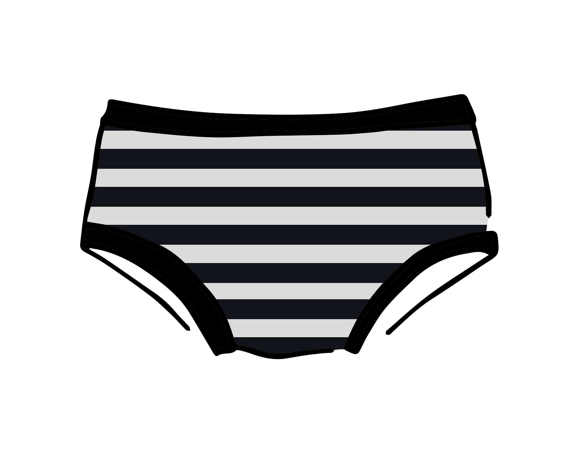 Drawing of Thunderpants Kid's underwear in Black and White Stripe.