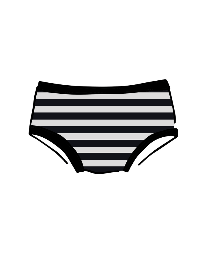 Drawing of Thunderpants Kid's underwear in Black and White Stripe.