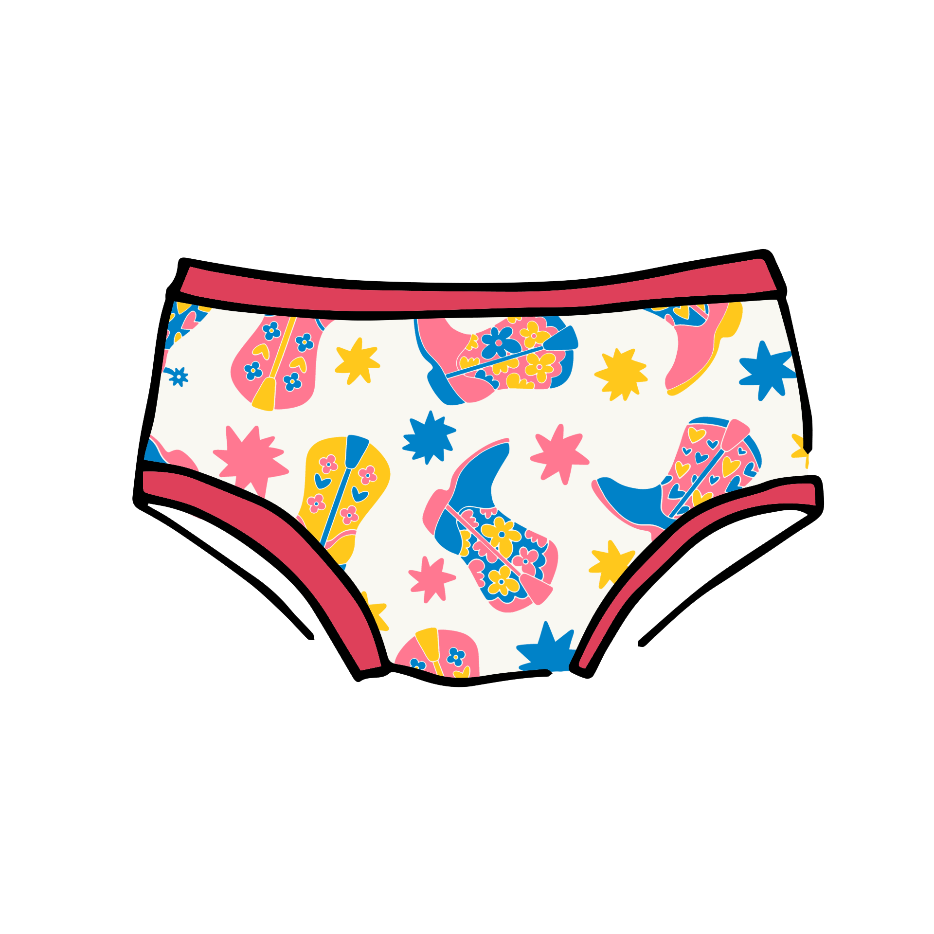 Drawing of Thunderpants Kids style underwear in Boot Scootin' print.