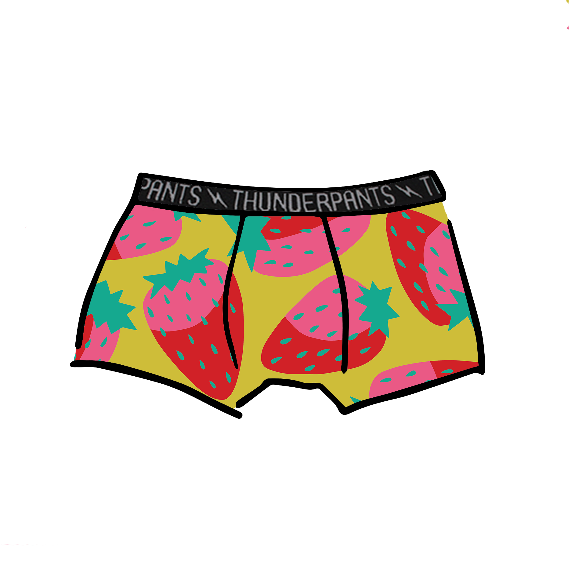 Drawing of Thunderpants Kid's Boxer Brief style underwear in Strictly Strawberry print.