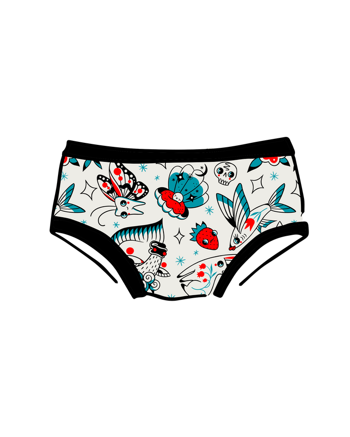 Drawing of Thunderpants Kid's Original style underwear in Inked Up print.