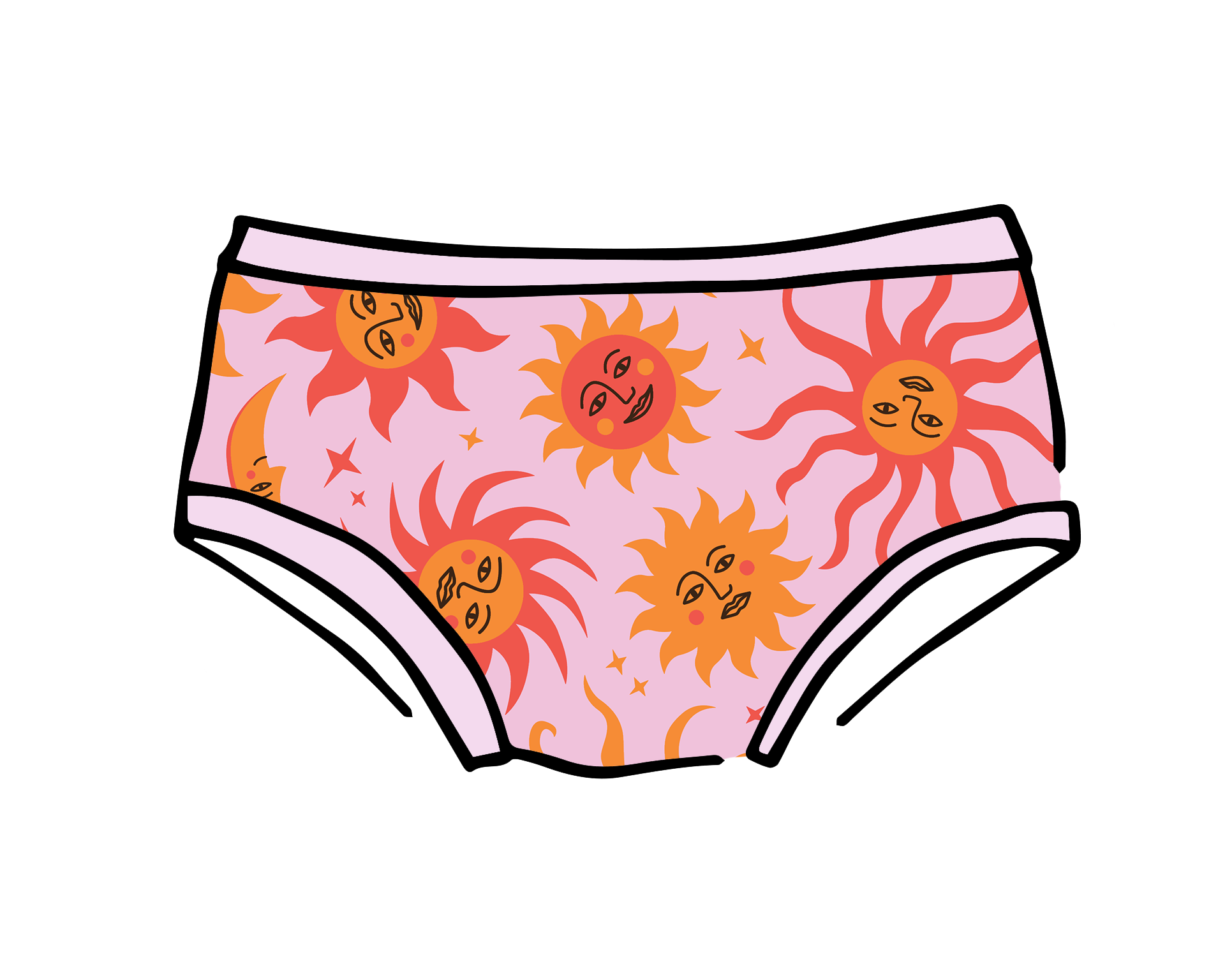 Drawing of Thunderpants Kid's Original style underwear in Luna y Sol print.