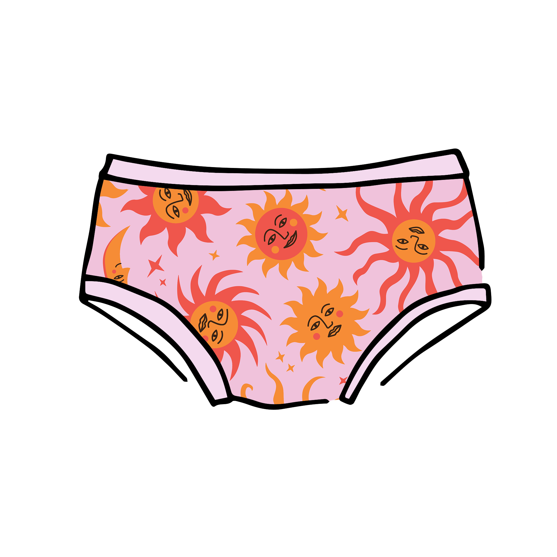 Drawing of Thunderpants Kid's Original style underwear in Luna y Sol print.