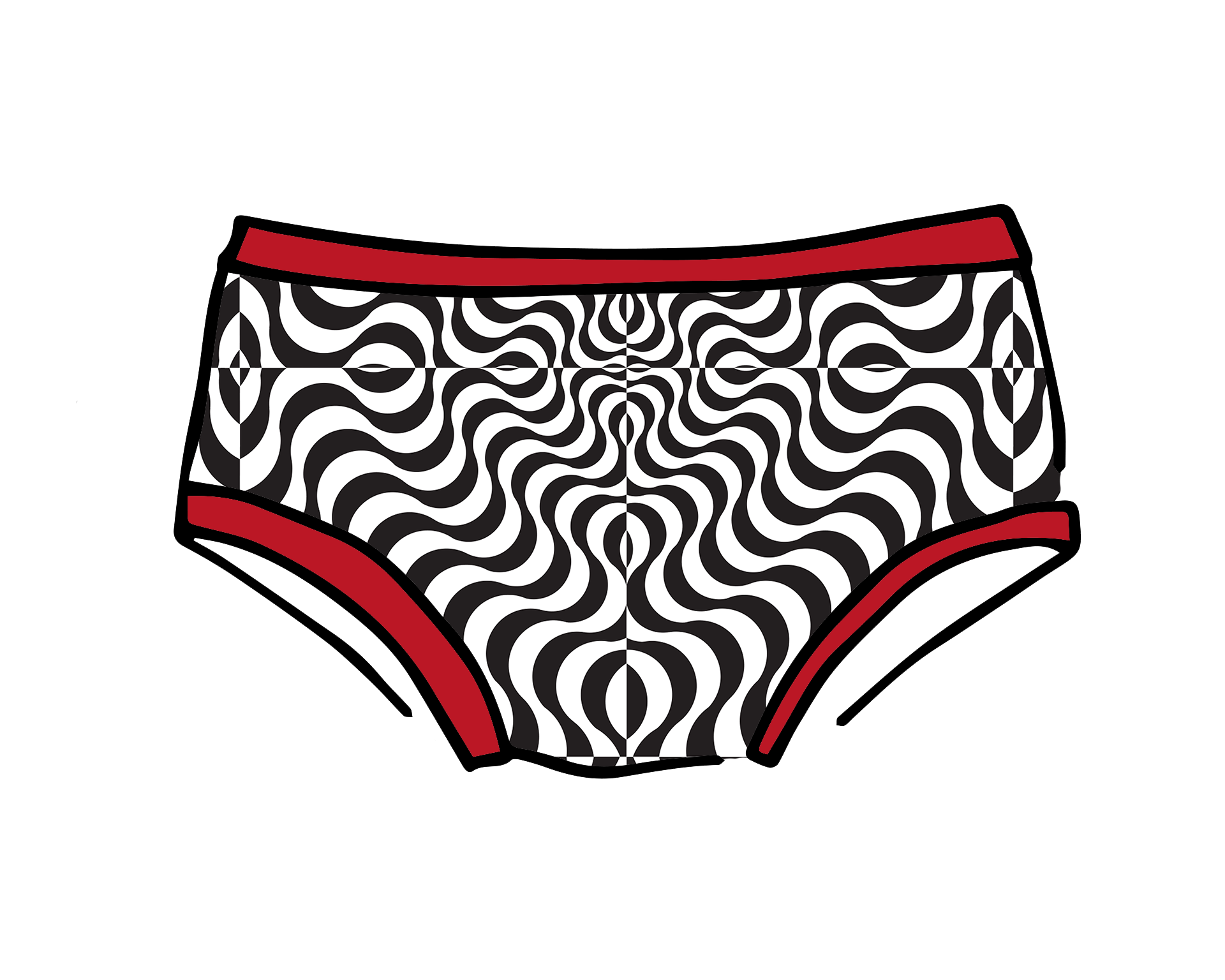 Drawing of Thunderpants Kids styles underwear in Tropical Trippy print. 