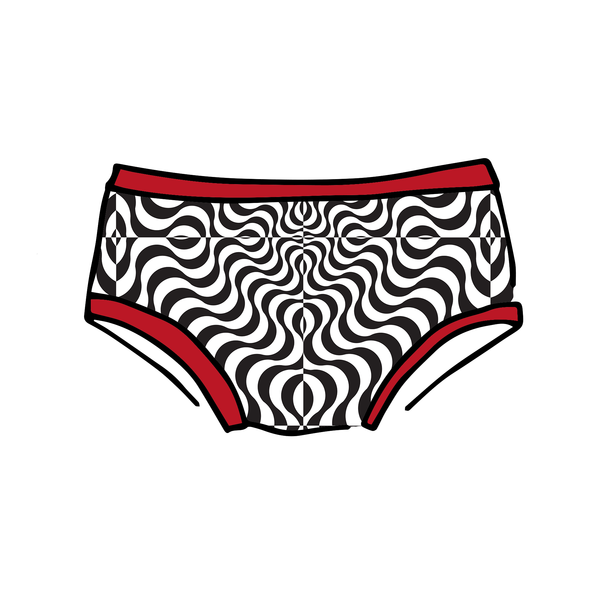 Drawing of Thunderpants Kids styles underwear in Tropical Trippy print. 