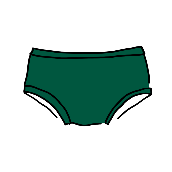 Drawing of Thunderpants Kids underwear in Emerald Green.