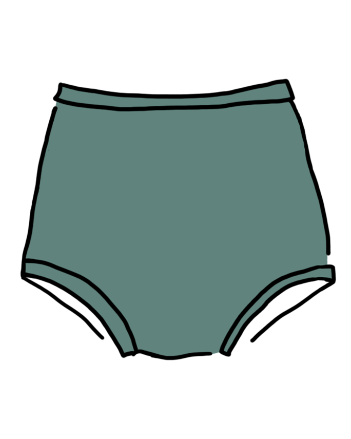 Drawing of Swimwear Sky Rise Bottoms in Lichen Green.