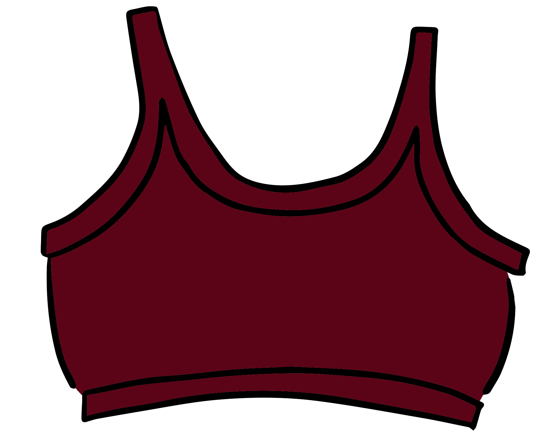 Drawing of Thunderpants Longline Bra in Cabern-YAY - a deep wine red color.