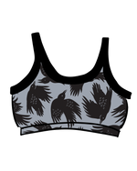 Drawing of Thunderpants Longline Bra in So it Crows - black crows on grey.
