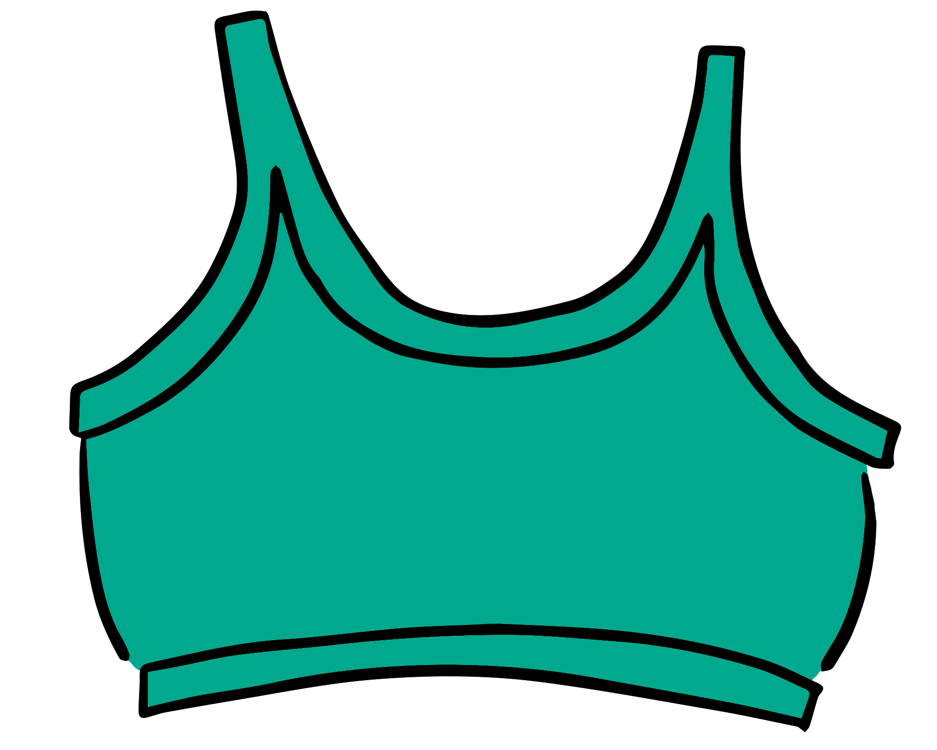 Drawing of Thunderpants Longline Bra in Peacock Green.