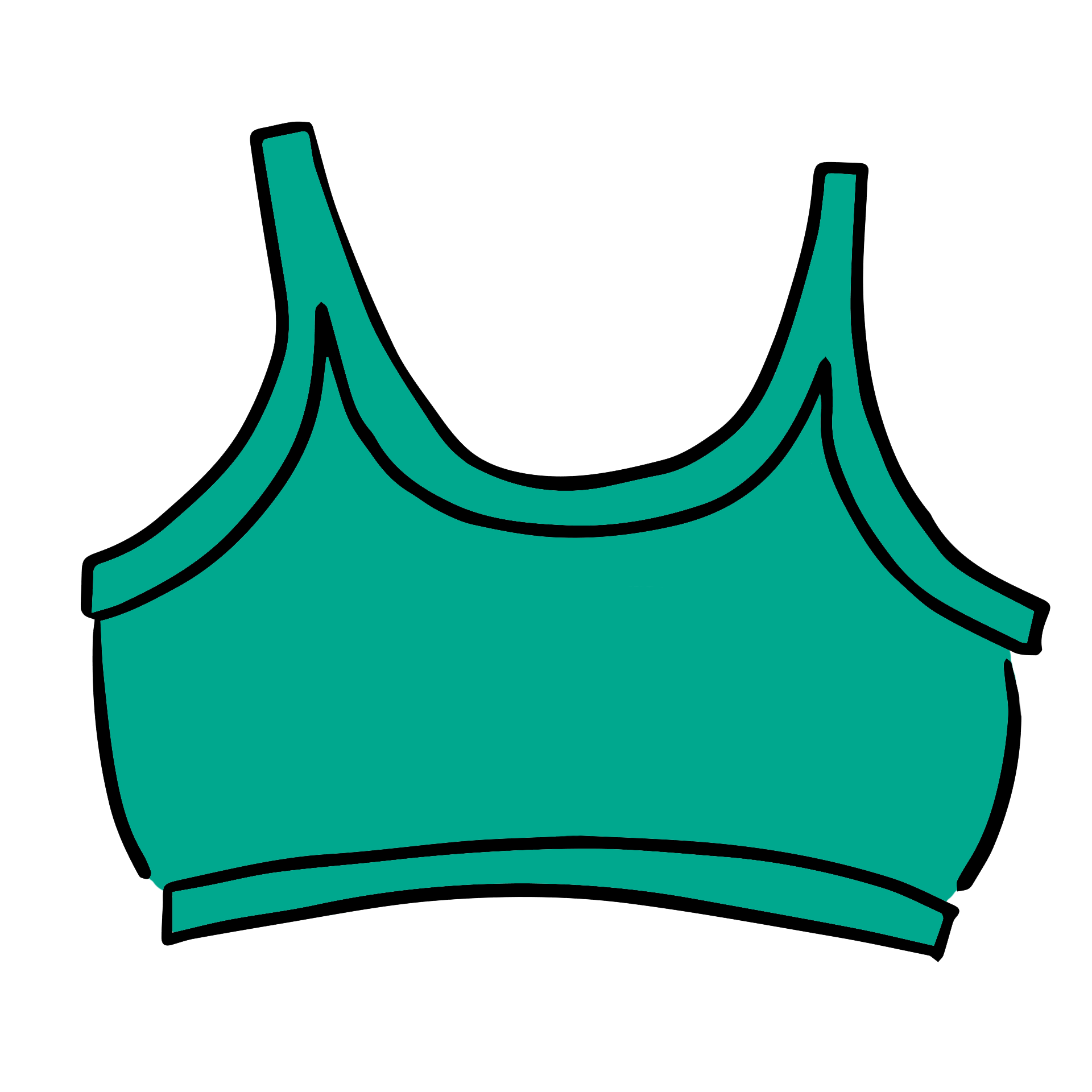 Drawing of Thunderpants Longline Bra in Peacock Green.
