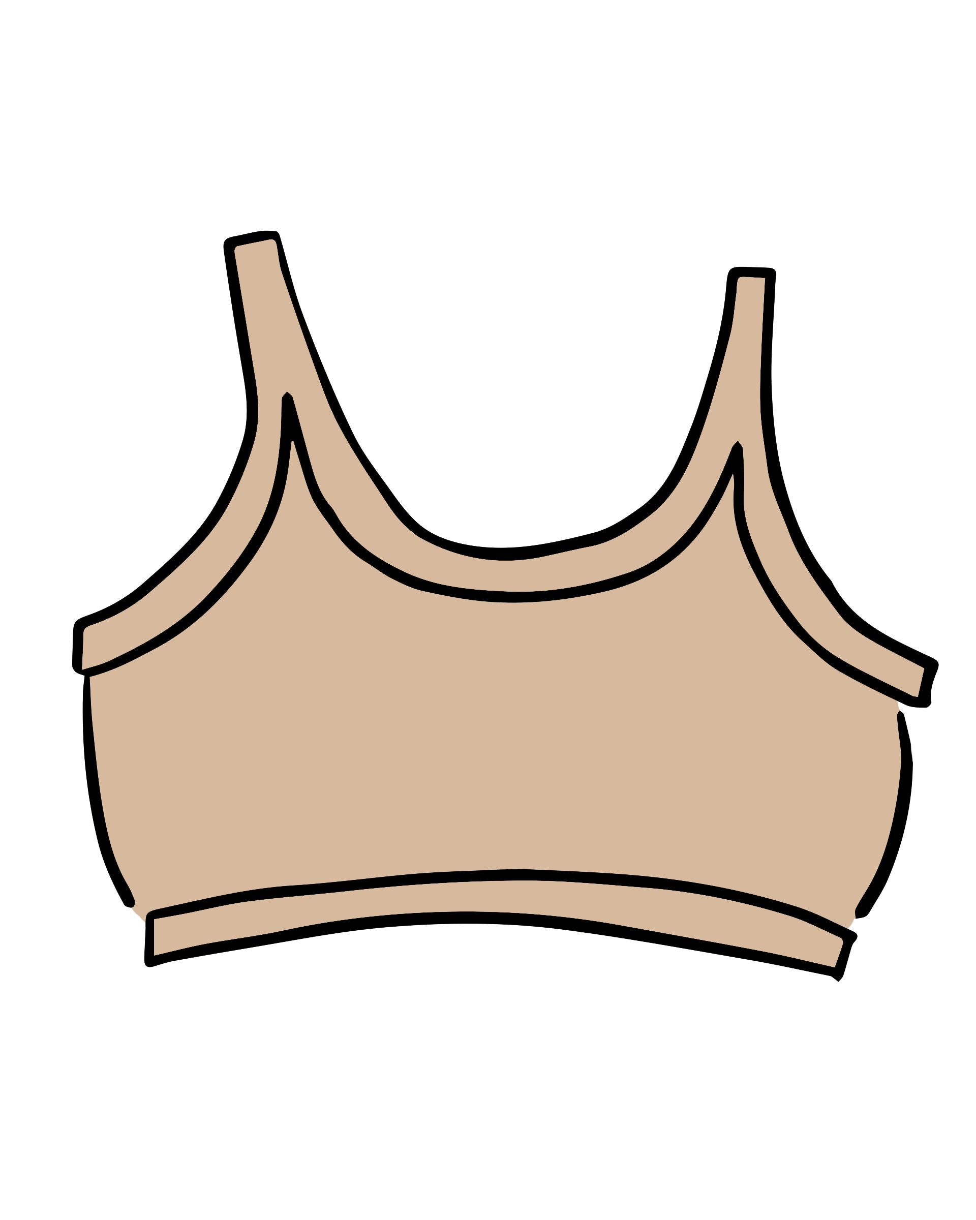 Drawing of Thunderpants Longline Bra in Pine Nut - lighter tan color.