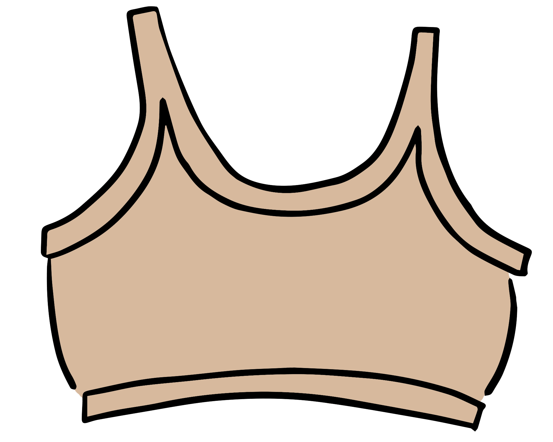 Drawing of Thunderpants Longline Bra in Pine Nut - lighter tan color.