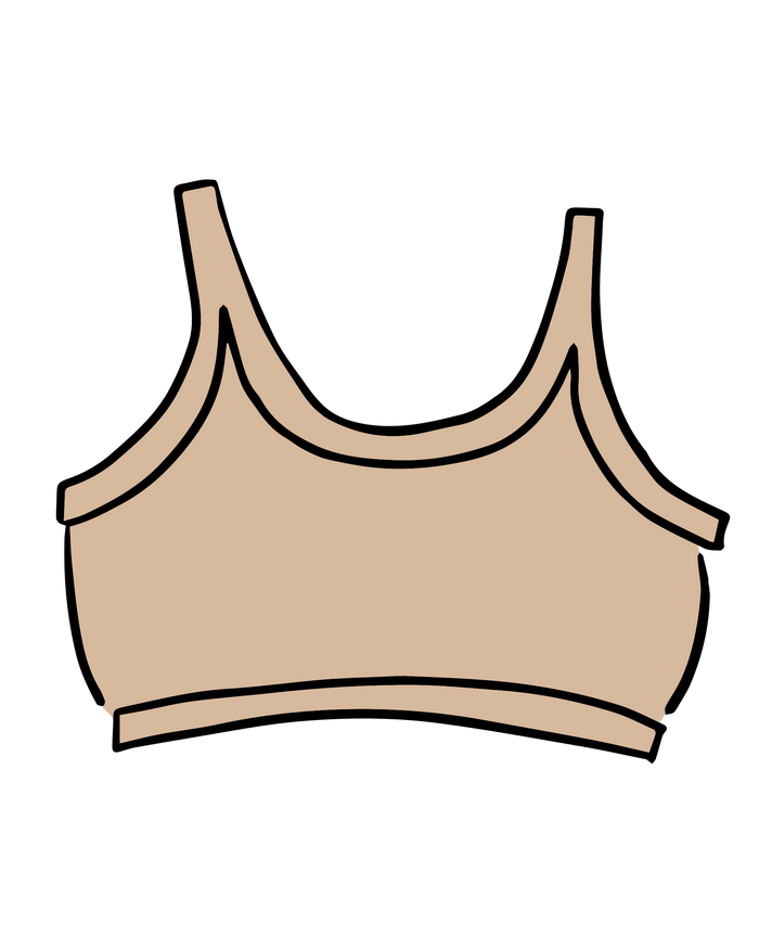 Drawing of Thunderpants Longline Bra in Pine Nut - lighter tan color.