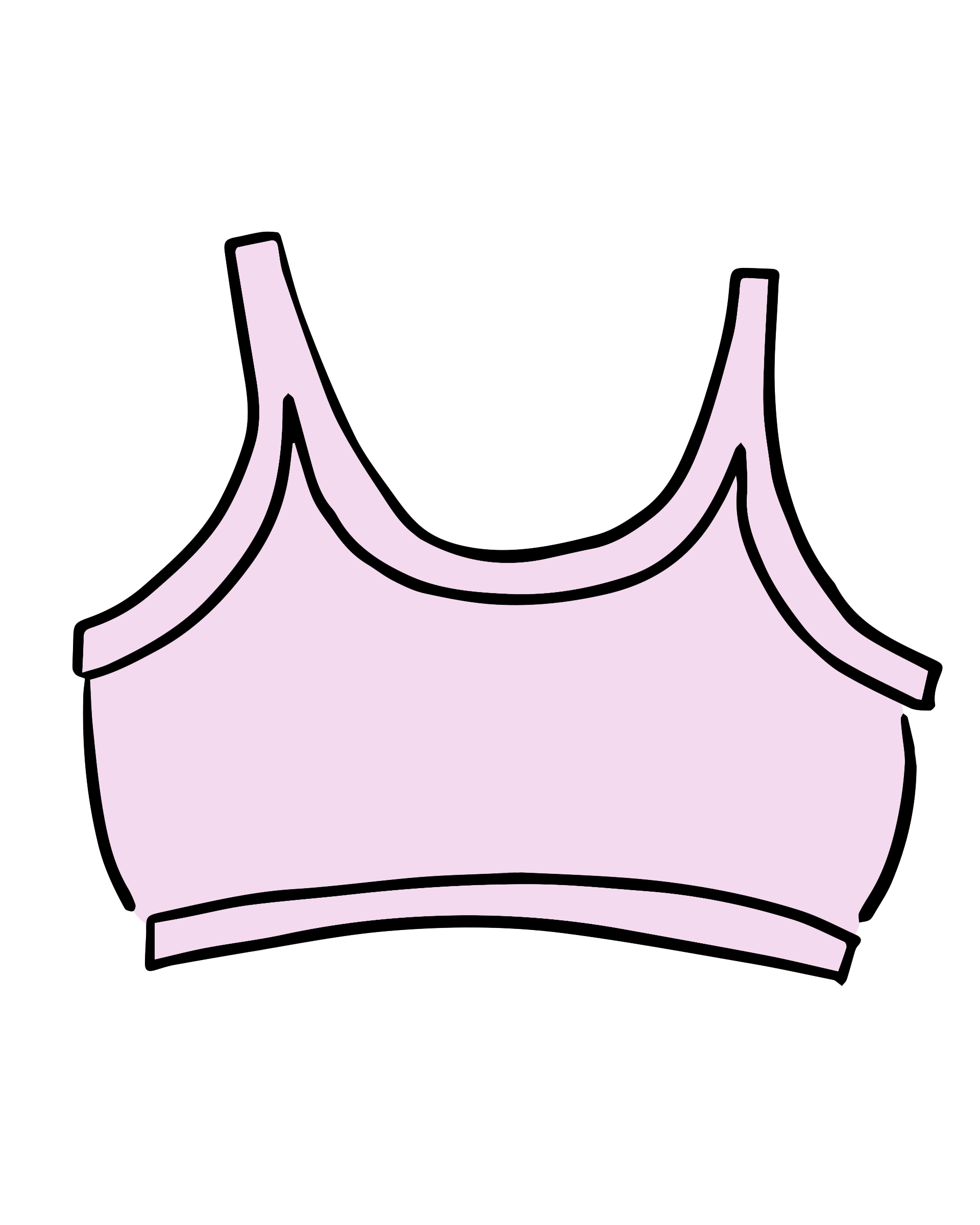 Drawing of Thunderpants Longline Bra in Plié Pink - light pink color.