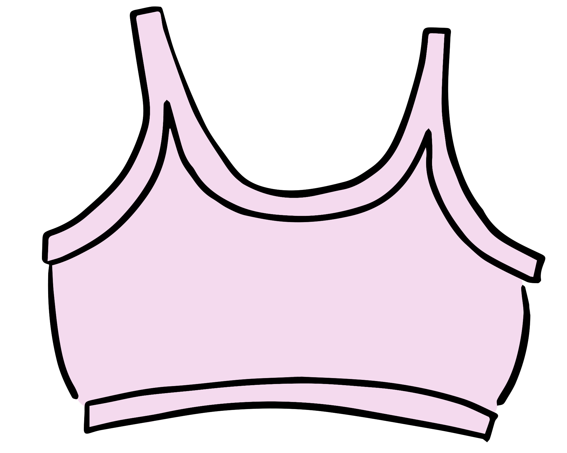 Drawing of Thunderpants Longline Bra in Plié Pink - light pink color.