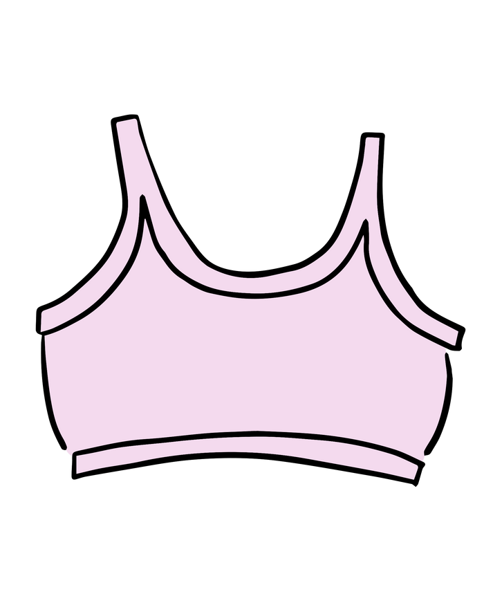 Drawing of Thunderpants Longline Bra in Plié Pink - light pink color.
