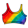 Drawing of Thunderpants organic cotton Longline Bra in hand painted rainbow stripes for Pride.