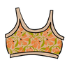 Drawing of Thunderpants Longline Bra in Secret Garden - orange flowers and green leaves.