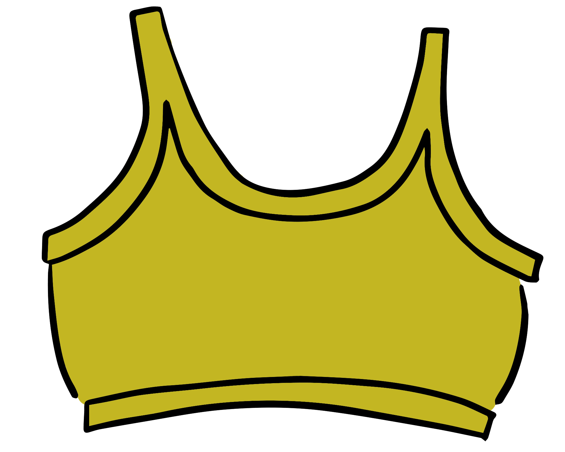 Drawing of Thunderpants Longline Bra in Star Fruit color - a chartreuse yellow.