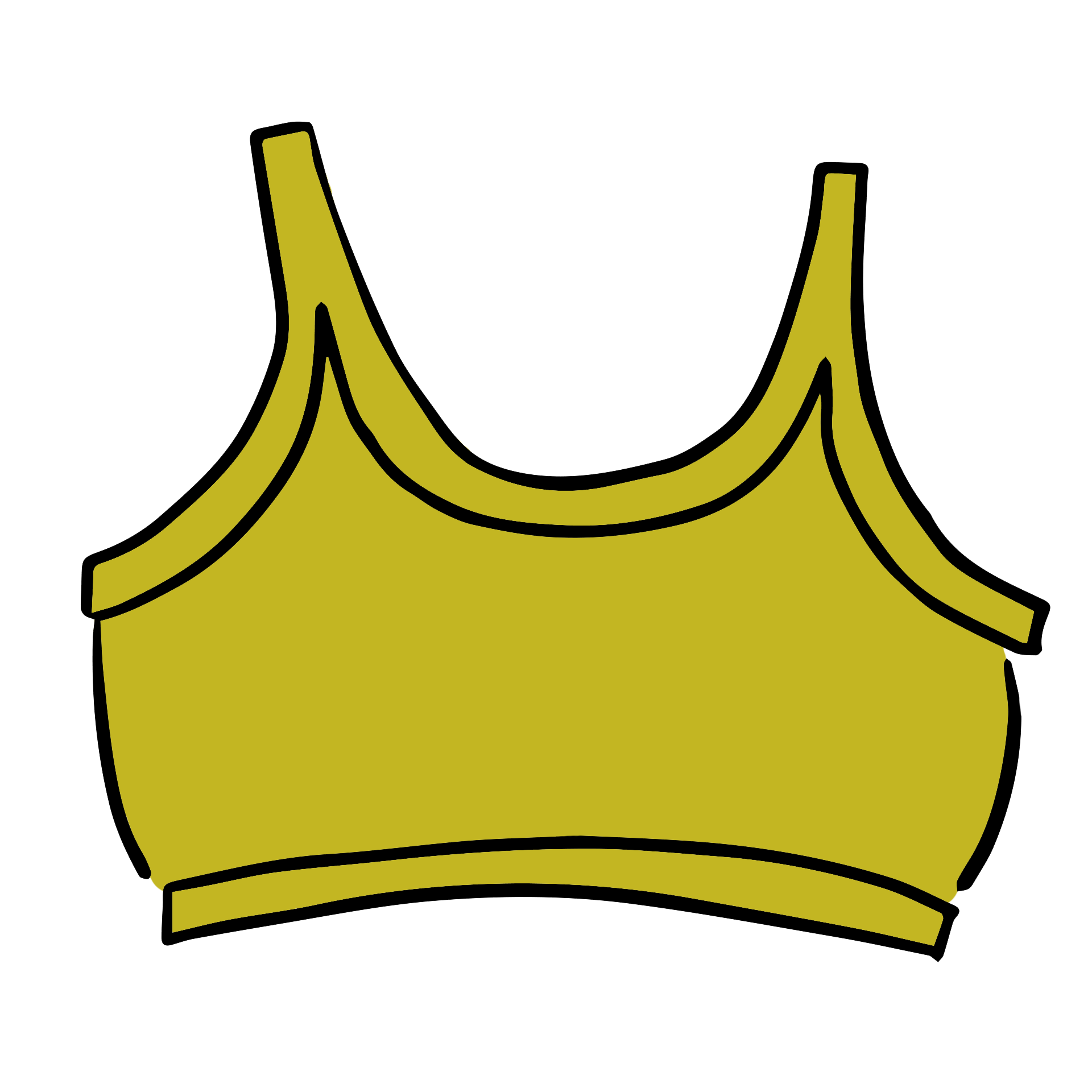 Drawing of Thunderpants Longline Bra in Star Fruit color - a chartreuse yellow.