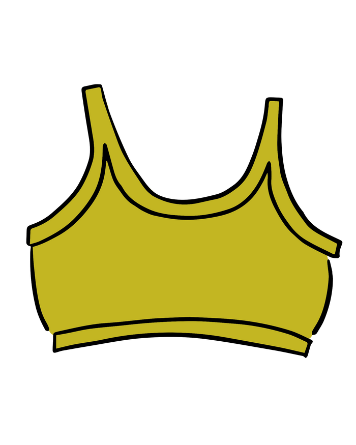 Drawing of Thunderpants Longline Bra in Star Fruit color - a chartreuse yellow.
