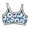 Drawing of Thunderpants Longline Bra in Moody Blooms - white and blue flowers with blue background.