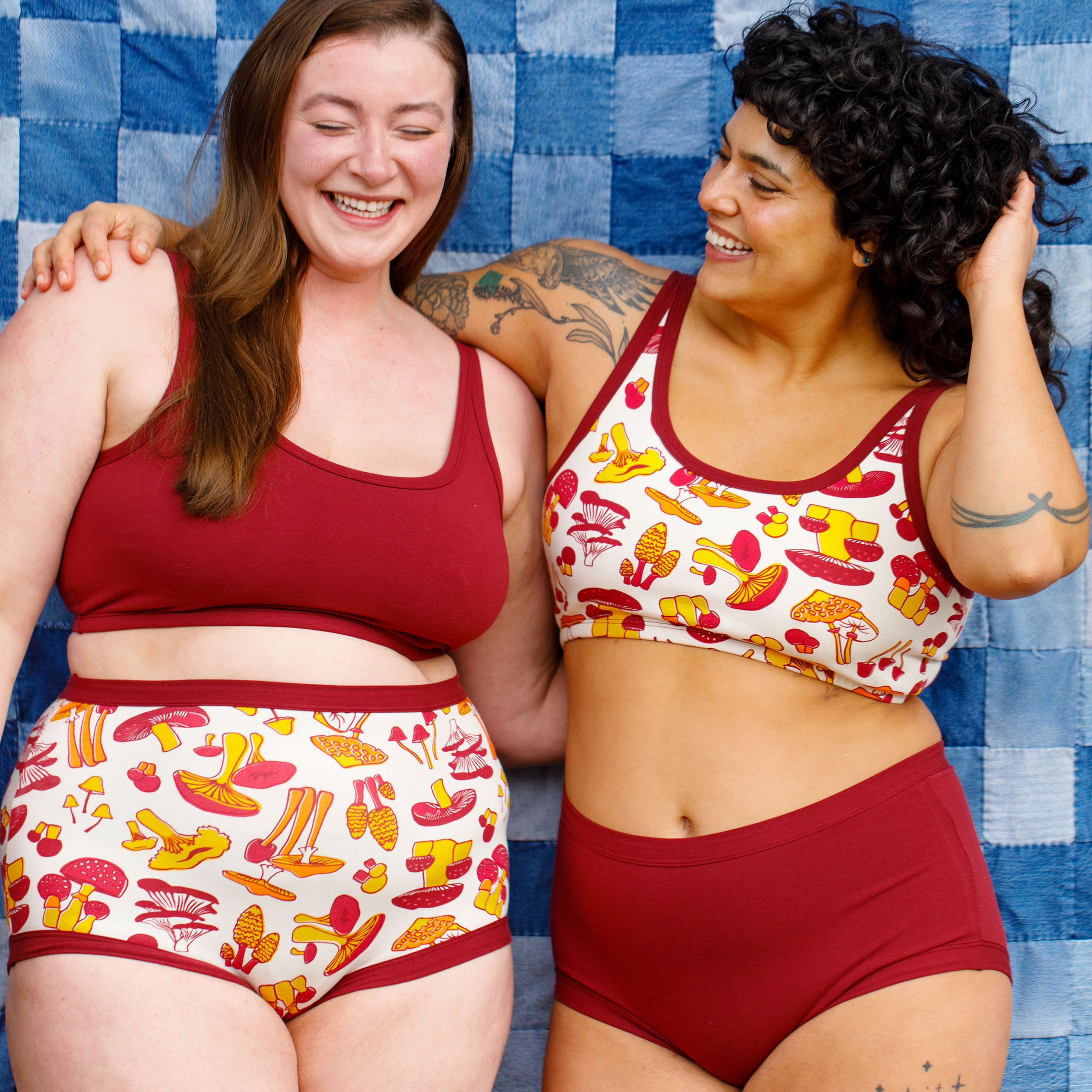 Models smiling in Thunderpants underwear and bra sets,