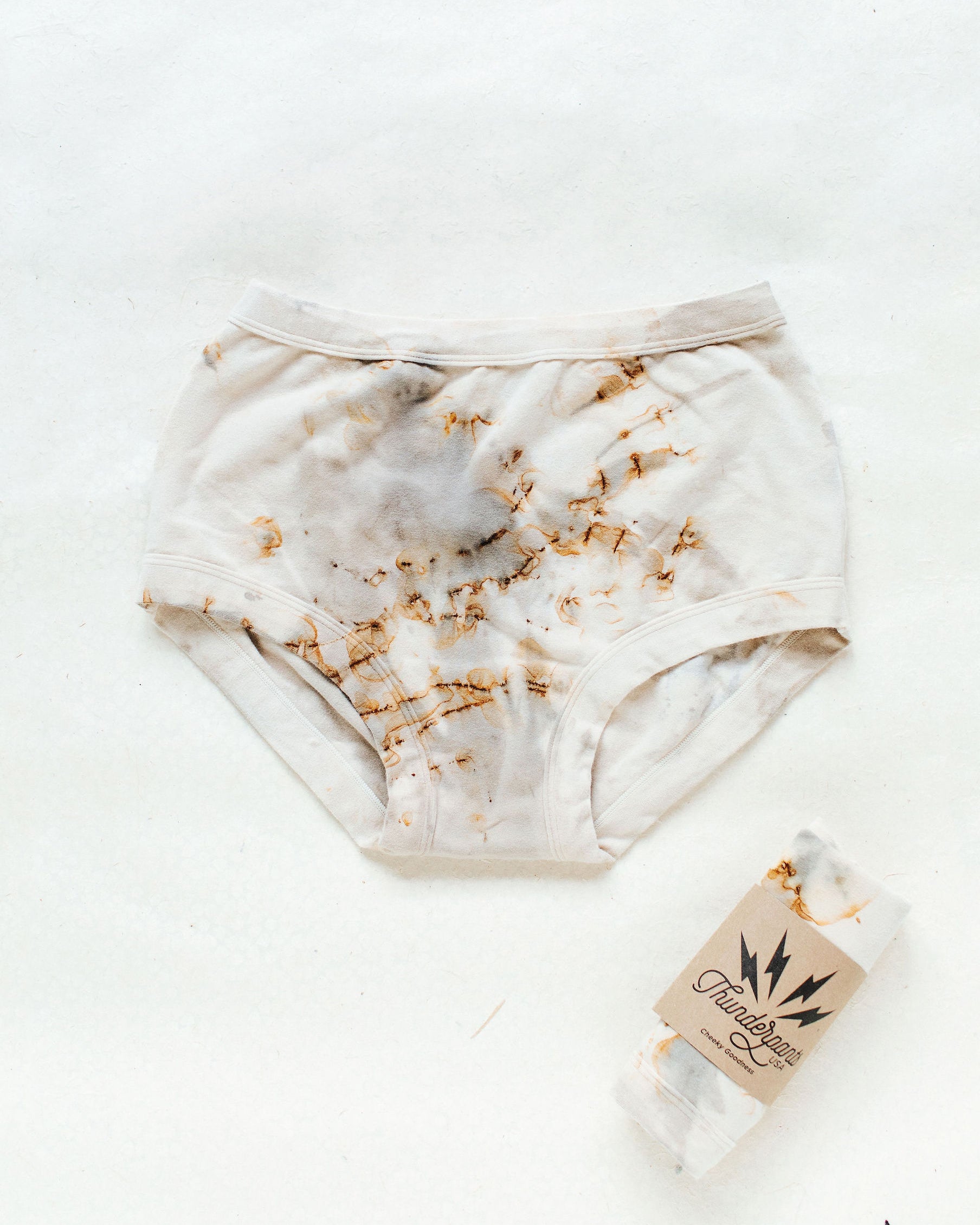 Flat lay of Thunderpants Original style underwear in Mineral Rust Dye.
