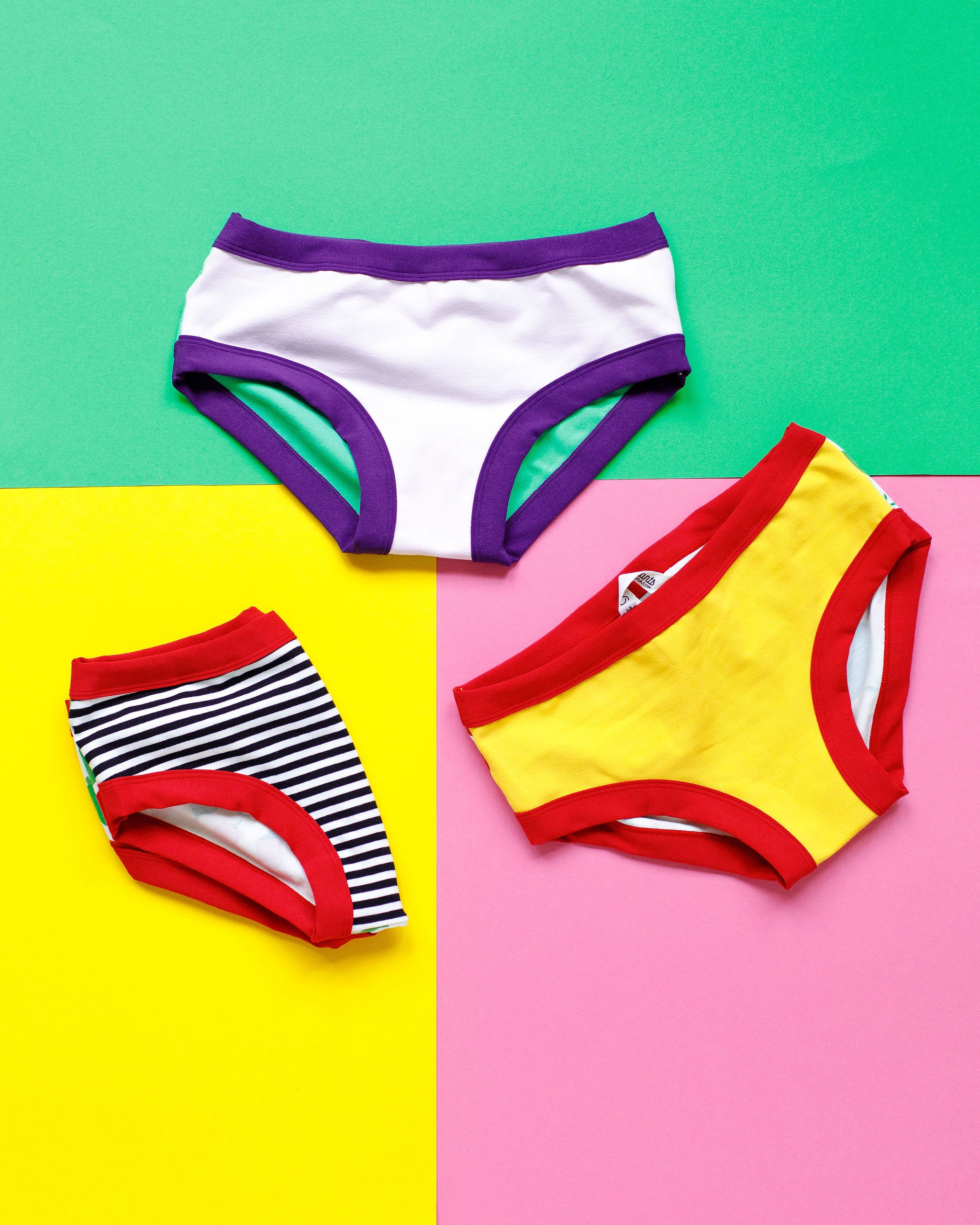 Flat lay of Thunderpants Hipster style underwear - combination of different solids and prints.